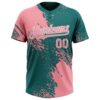 Custom Medium Pink Teal-White 3D Pattern Abstract Brush Stroke Two-Button Unisex Softball Jersey