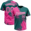 Custom Pink Teal-White 3D Pattern Abstract Brush Stroke Two-Button Unisex Softball Jersey