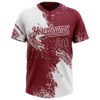 Custom White Crimson 3D Pattern Abstract Brush Stroke Two-Button Unisex Softball Jersey