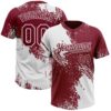 Custom White Crimson 3D Pattern Abstract Brush Stroke Two-Button Unisex Softball Jersey