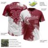 Custom White Crimson 3D Pattern Abstract Brush Stroke Two-Button Unisex Softball Jersey