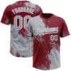 Custom Gray Crimson-White 3D Pattern Abstract Brush Stroke Two-Button Unisex Softball Jersey