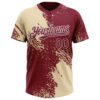 Custom Cream Crimson-White 3D Pattern Abstract Brush Stroke Two-Button Unisex Softball Jersey