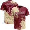 Custom Cream Crimson-White 3D Pattern Abstract Brush Stroke Two-Button Unisex Softball Jersey