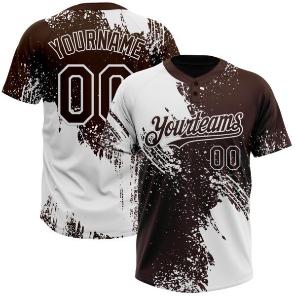Custom White Brown 3D Pattern Abstract Brush Stroke Two-Button Unisex Softball Jersey
