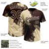 Custom Cream Brown-White 3D Pattern Abstract Brush Stroke Two-Button Unisex Softball Jersey
