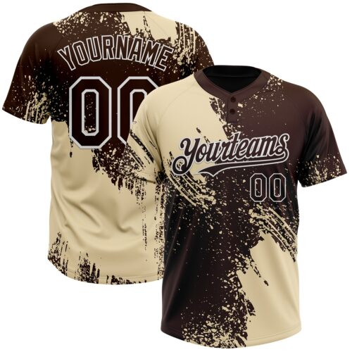 Softball1826 Custom Cream Brown-White 3D Pattern Abstract Brush Stroke Two-Button Unisex Softball Jersey