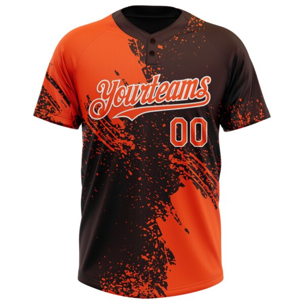 Custom Orange Brown-White 3D Pattern Abstract Brush Stroke Two-Button Unisex Softball Jersey