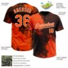 Custom Orange Brown-White 3D Pattern Abstract Brush Stroke Two-Button Unisex Softball Jersey