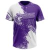 Custom White Purple 3D Pattern Abstract Brush Stroke Two-Button Unisex Softball Jersey
