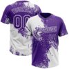 Custom White Purple 3D Pattern Abstract Brush Stroke Two-Button Unisex Softball Jersey