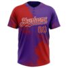 Custom Red Purple-White 3D Pattern Abstract Brush Stroke Two-Button Unisex Softball Jersey