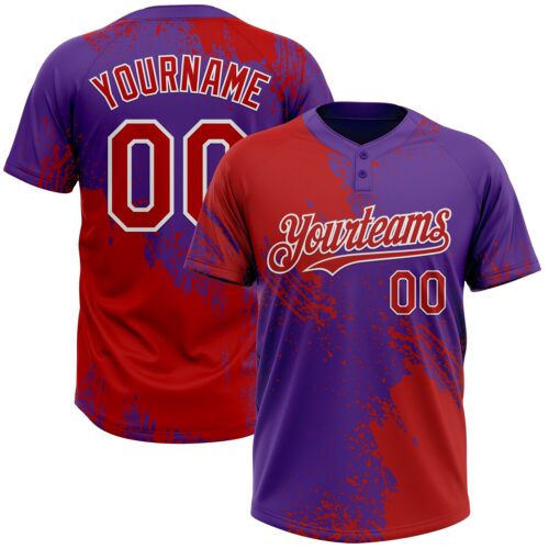 Softball1830 Custom Red Purple-White 3D Pattern Abstract Brush Stroke Two-Button Unisex Softball Jersey