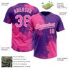 Custom Pink Purple-White 3D Pattern Abstract Brush Stroke Two-Button Unisex Softball Jersey