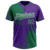 Custom Kelly Green Purple-White 3D Pattern Abstract Brush Stroke Two-Button Unisex Softball Jersey
