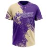 Custom Cream Purple-White 3D Pattern Abstract Brush Stroke Two-Button Unisex Softball Jersey