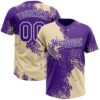 Custom Cream Purple-White 3D Pattern Abstract Brush Stroke Two-Button Unisex Softball Jersey