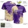 Custom Cream Purple-White 3D Pattern Abstract Brush Stroke Two-Button Unisex Softball Jersey