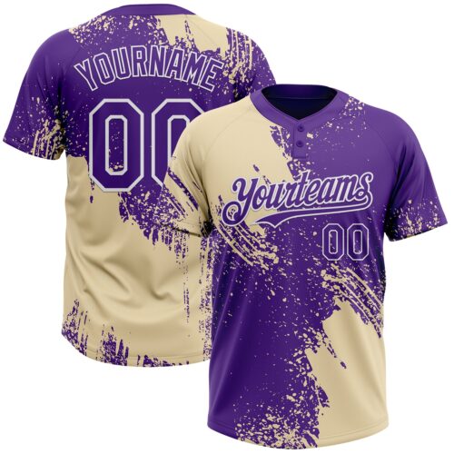 Softball1834 Custom Cream Purple-White 3D Pattern Abstract Brush Stroke Two-Button Unisex Softball Jersey