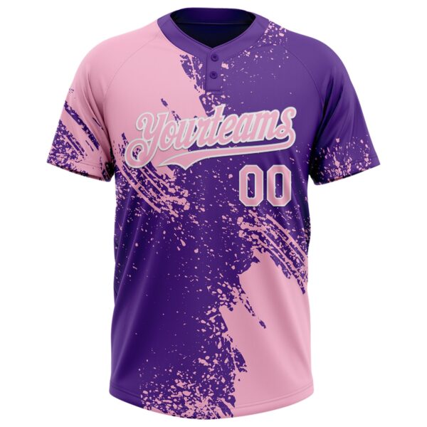 Custom Light Pink Purple-White 3D Pattern Abstract Brush Stroke Two-Button Unisex Softball Jersey