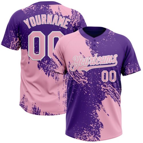 Softball1835 Custom Light Pink Purple-White 3D Pattern Abstract Brush Stroke Two-Button Unisex Softball Jersey