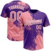 Custom Medium Pink Purple-White 3D Pattern Abstract Brush Stroke Two-Button Unisex Softball Jersey