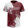 Custom White Burgundy 3D Pattern Abstract Brush Stroke Two-Button Unisex Softball Jersey