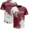 Custom White Burgundy 3D Pattern Abstract Brush Stroke Two-Button Unisex Softball Jersey