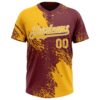 Custom Gold Burgundy-White 3D Pattern Abstract Brush Stroke Two-Button Unisex Softball Jersey