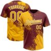 Custom Gold Burgundy-White 3D Pattern Abstract Brush Stroke Two-Button Unisex Softball Jersey