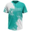 Custom White Aqua 3D Pattern Abstract Brush Stroke Two-Button Unisex Softball Jersey