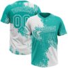 Custom White Aqua 3D Pattern Abstract Brush Stroke Two-Button Unisex Softball Jersey