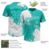 Custom White Aqua 3D Pattern Abstract Brush Stroke Two-Button Unisex Softball Jersey