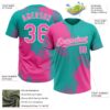 Custom Pink Aqua-White 3D Pattern Abstract Brush Stroke Two-Button Unisex Softball Jersey