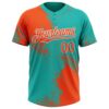 Custom Orange Aqua-White 3D Pattern Abstract Brush Stroke Two-Button Unisex Softball Jersey