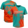 Custom Orange Aqua-White 3D Pattern Abstract Brush Stroke Two-Button Unisex Softball Jersey