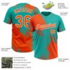 Custom Orange Aqua-White 3D Pattern Abstract Brush Stroke Two-Button Unisex Softball Jersey