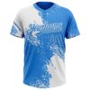Custom White Electric Blue 3D Pattern Abstract Brush Stroke Two-Button Unisex Softball Jersey