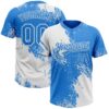 Custom White Electric Blue 3D Pattern Abstract Brush Stroke Two-Button Unisex Softball Jersey