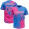Custom Pink Electric Blue-White 3D Pattern Abstract Brush Stroke Two-Button Unisex Softball Jersey