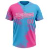 Custom Pink Sky Blue-White 3D Pattern Abstract Brush Stroke Two-Button Unisex Softball Jersey
