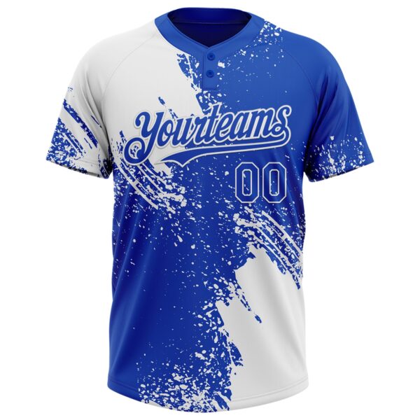 Custom White Thunder Blue 3D Pattern Abstract Brush Stroke Two-Button Unisex Softball Jersey