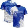 Custom White Thunder Blue 3D Pattern Abstract Brush Stroke Two-Button Unisex Softball Jersey