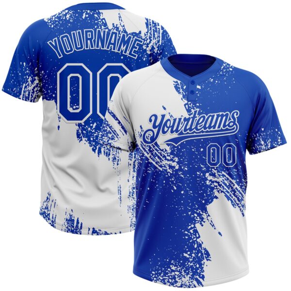 Custom White Thunder Blue 3D Pattern Abstract Brush Stroke Two-Button Unisex Softball Jersey
