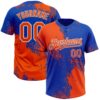 Custom Orange Thunder Blue-White 3D Pattern Abstract Brush Stroke Two-Button Unisex Softball Jersey