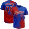 Custom Red Thunder Blue-White 3D Pattern Abstract Brush Stroke Two-Button Unisex Softball Jersey