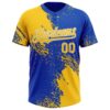 Custom Yellow Thunder Blue-White 3D Pattern Abstract Brush Stroke Two-Button Unisex Softball Jersey