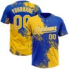 Custom Yellow Thunder Blue-White 3D Pattern Abstract Brush Stroke Two-Button Unisex Softball Jersey