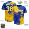 Custom Yellow Thunder Blue-White 3D Pattern Abstract Brush Stroke Two-Button Unisex Softball Jersey