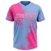 Custom Pink Light Blue-White 3D Pattern Abstract Brush Stroke Two-Button Unisex Softball Jersey